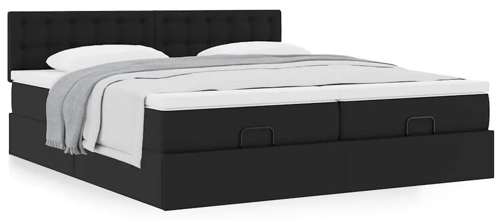 Estrutura de cama otomana com colchões pele artificial preta