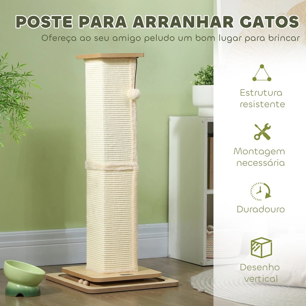 PawHut Poste Arranhador para Gatos 87 cm Arranhador para Gatos com Bol