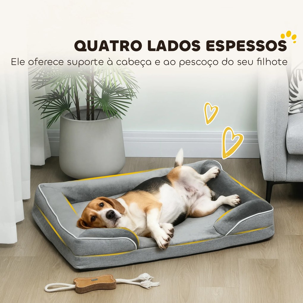 Cama para Cães com Base Antiderrapante Capa Lavável 91,5x68,5x16,5 cm Cinza