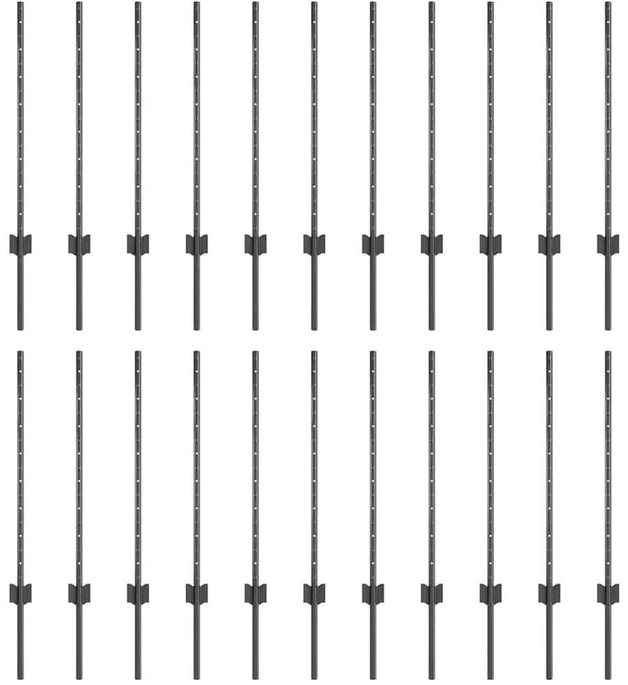 Postes de Cerca Prateados 22 pcs Cinzeto 50 x 0,8 m Metal