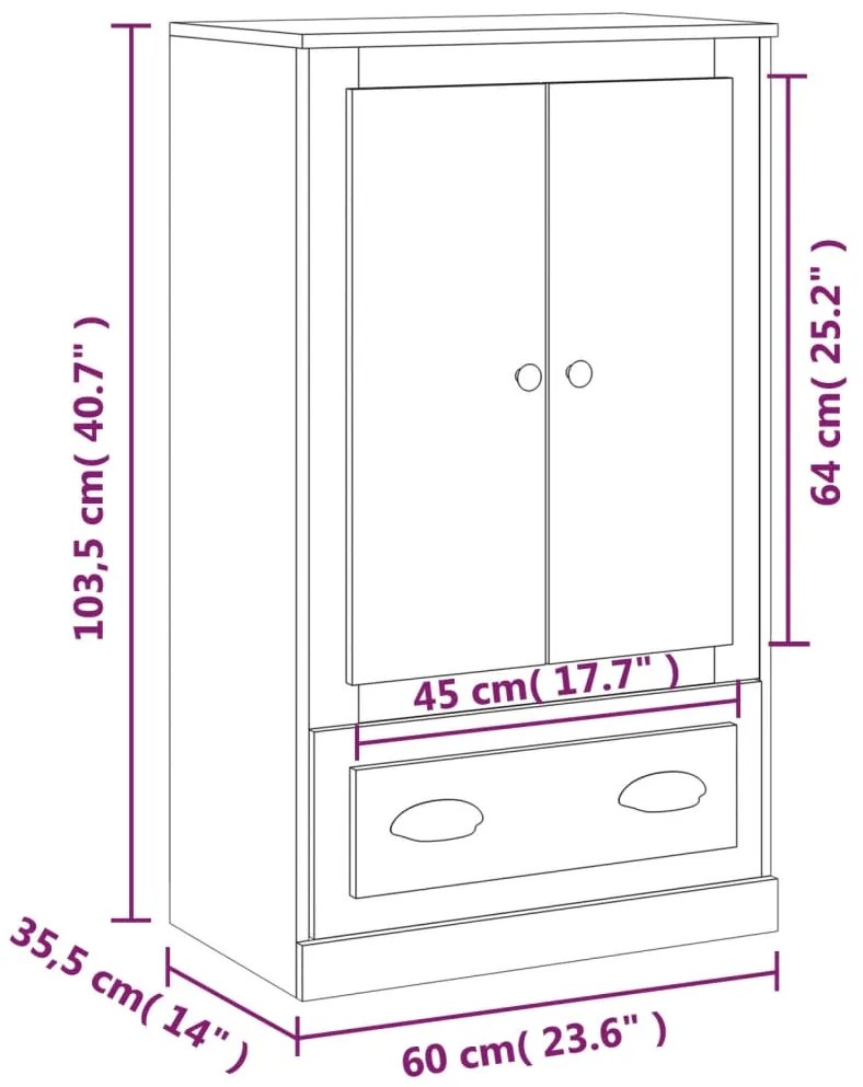 Armário alto derivados madeira 60x35,5x103,5cm branco brilhante
