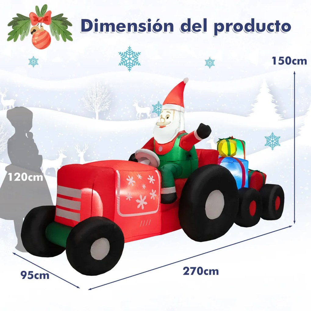 Decoração de Natal Insuflável Pai Natal Conduzindo um tractor com Luzes LED e Ventilador para Festas Internas e Exteriores