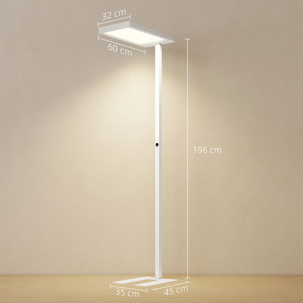 Candeeiro de pé para sala de estar com LED regulável, espectro completo, para cuidados com os olhos, com comando à distância, 60 x 32 x 196 cm, branco