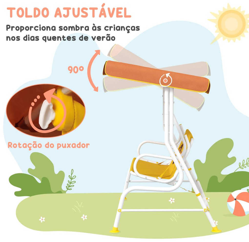 Baloiço de Jardim Infantil de 2 Lugares com Padrão de Leão Carga 60 kg 110x70x110 cm Amarelo