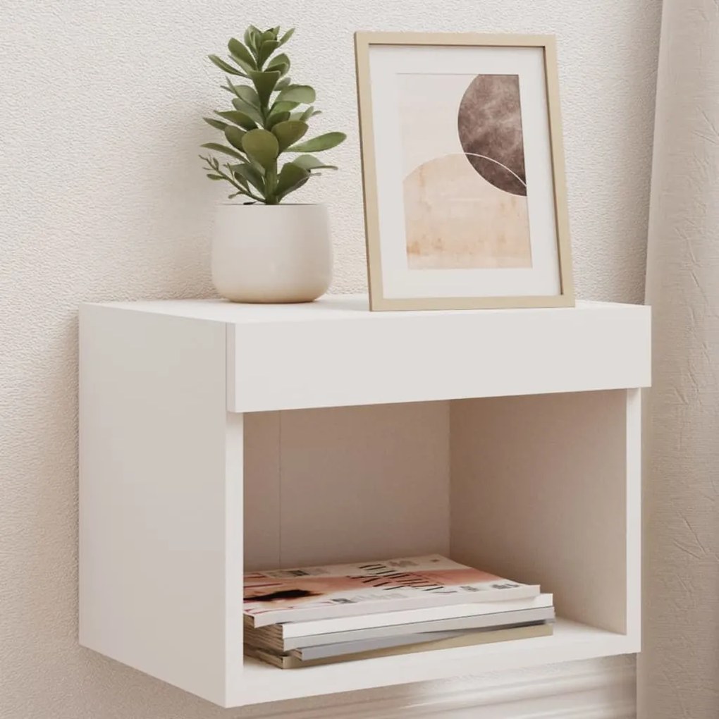 vidaXL Mesa de cabeceira de parede com luzes LED branco
