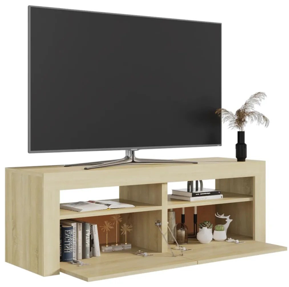 Móvel de TV Benita - Cor Carvalho Sonoma - Com Luzes LED - 120x35x40 c