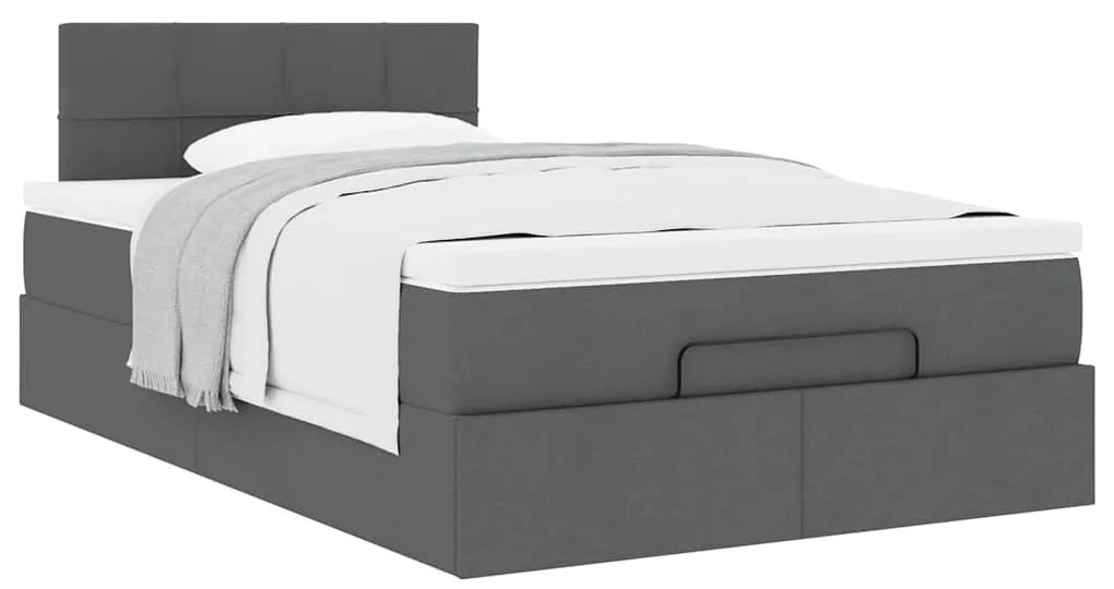 Cama otomana com colchão 120x200 cm tecido cinzento escuro