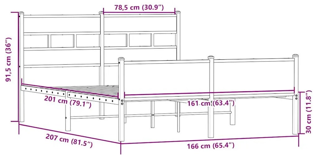 Estrutura de cama sem colchão 160x200cm metal carvalho sonoma