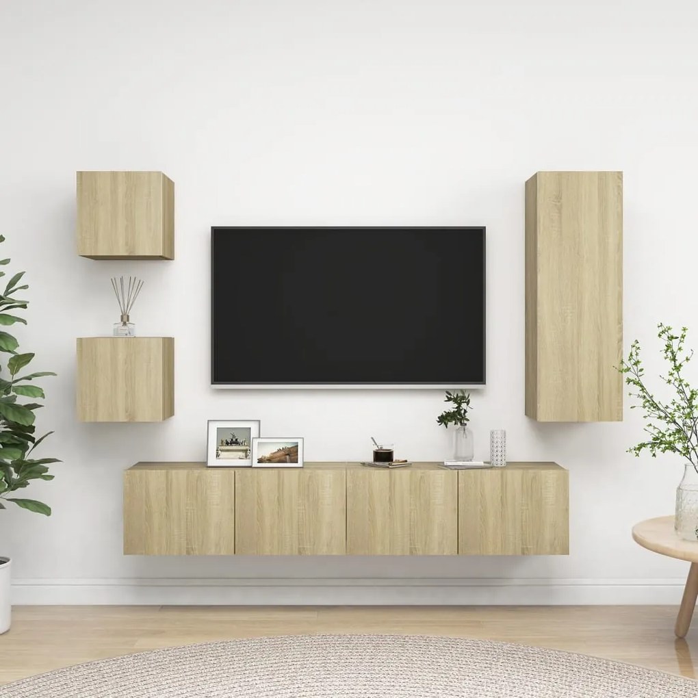 5pcs conjunto de móveis de TV derivados madeira carvalho sonoma