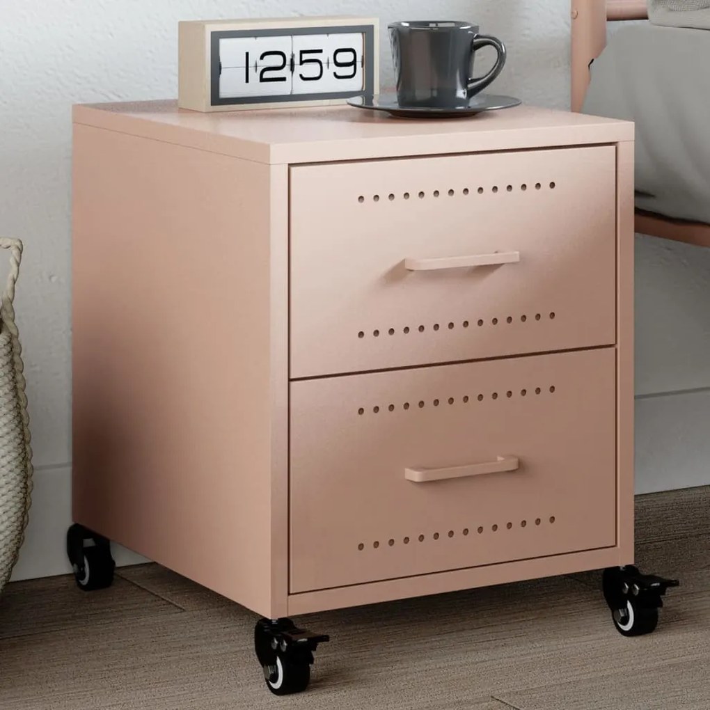 vidaXL Mesa de cabeceira 36x39x43,5 cm aço rosa