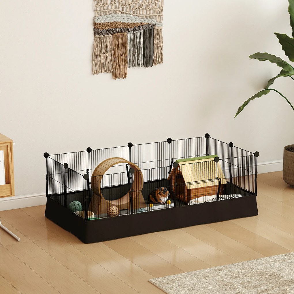 Gaiola Metálica para Animais de 12 Painéis DIY Tapete Impermeável (OUTROS ACESSORIOS NÃO INCLUIDOS) para Porquinhos-da-Índia Ouriços 120x60x40 cm Pret
