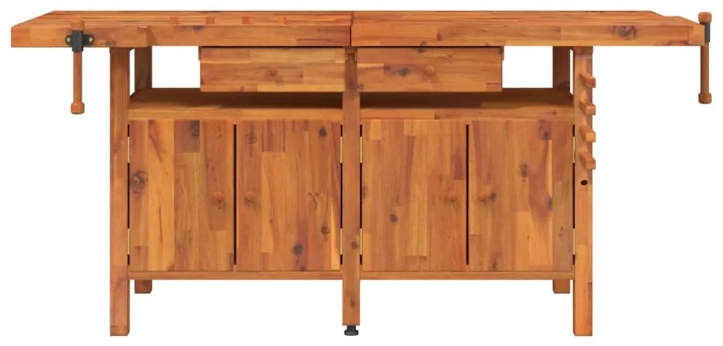 Bancada de trabalho + gavetas/tornos 192x62x83 cm acácia maciça