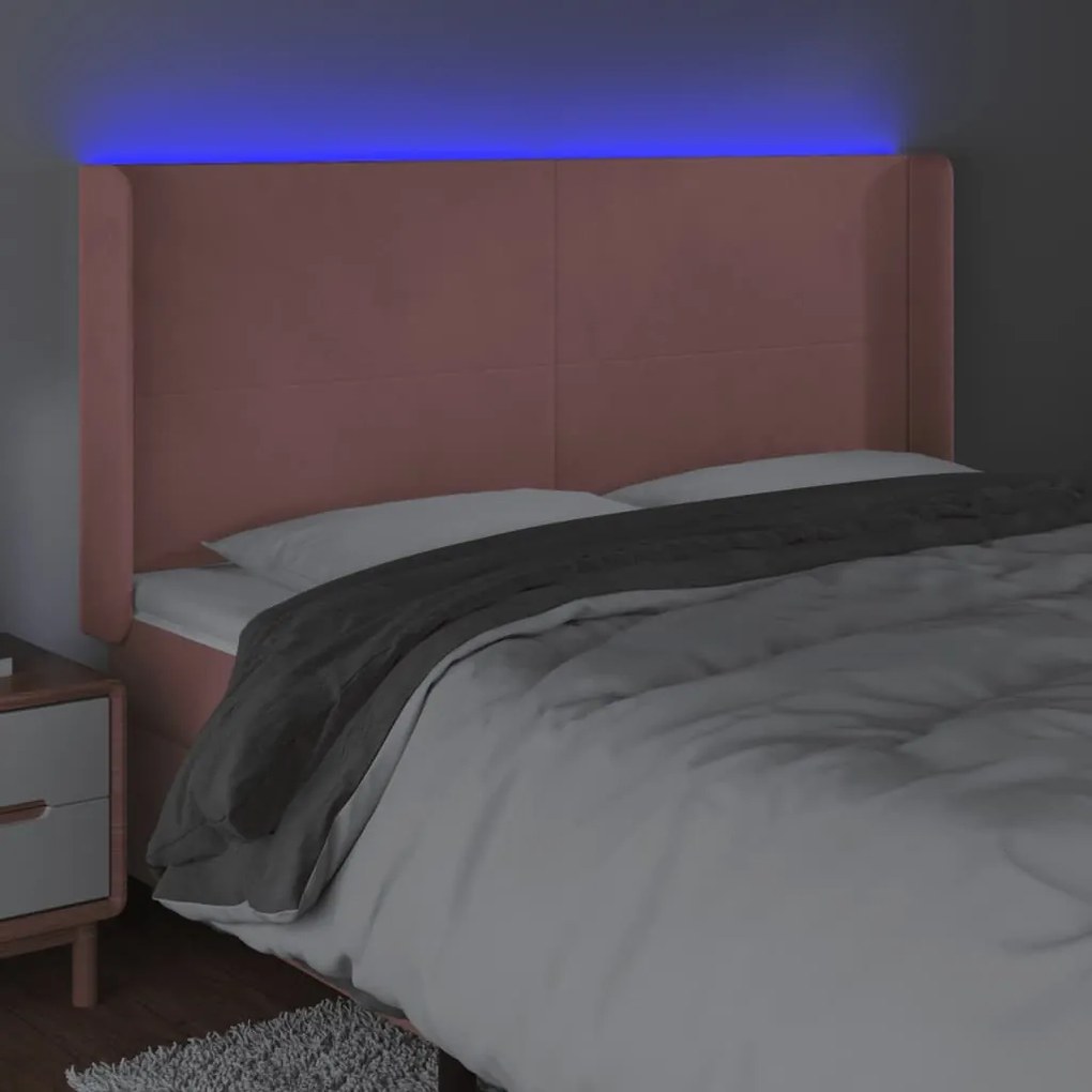 Cabeceira de cama c/ luzes LED veludo 183x16x118/128 cm rosa