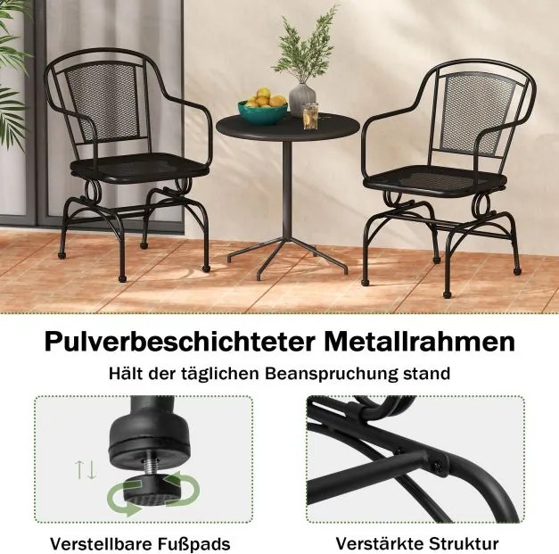 Conjunto de 2 cadeiras com suave movimento de baloiço de jardim em metal pretas.