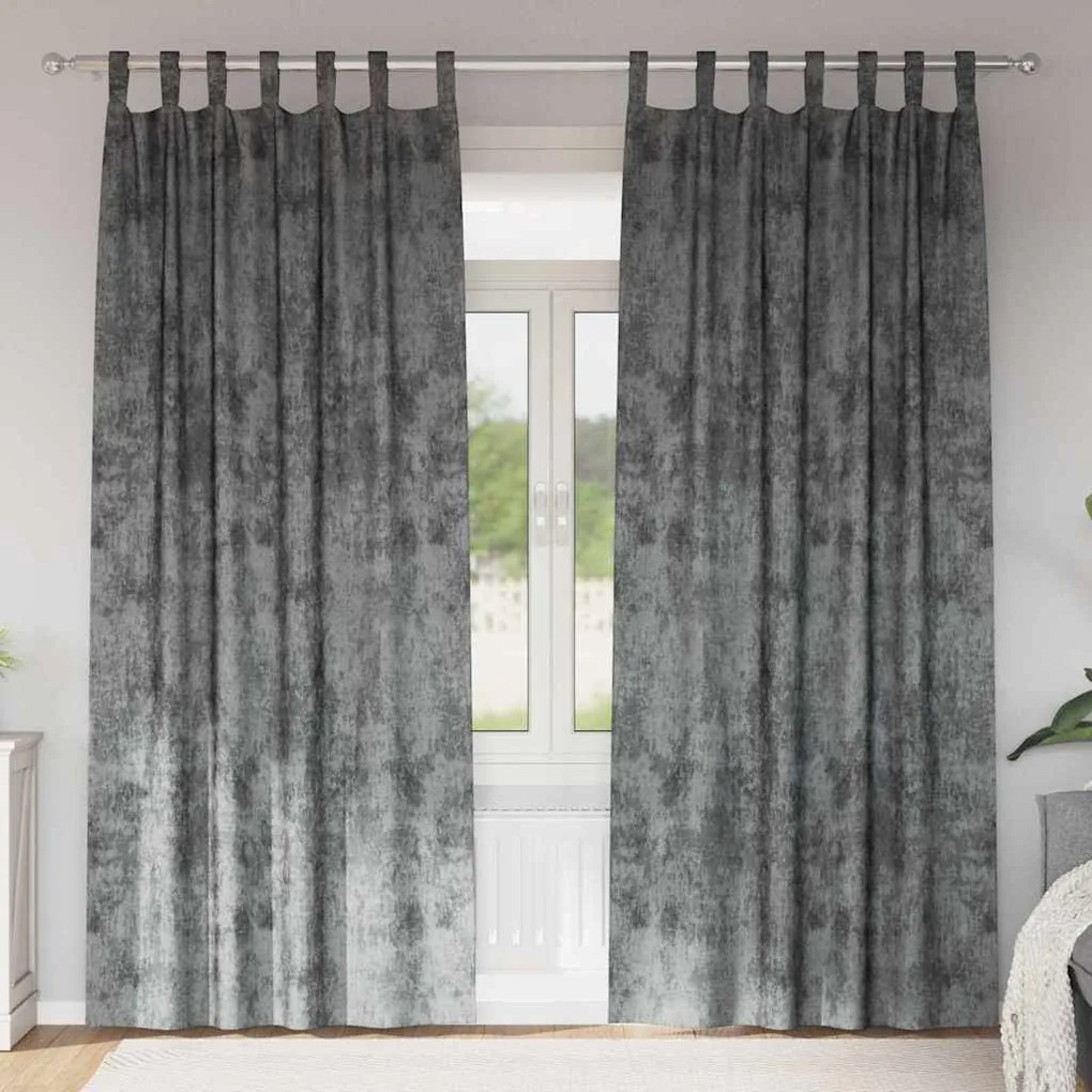 vidaXL Conjunto com 2 Cortinas de Veludo com Ilhós Cinza 225x140 cm