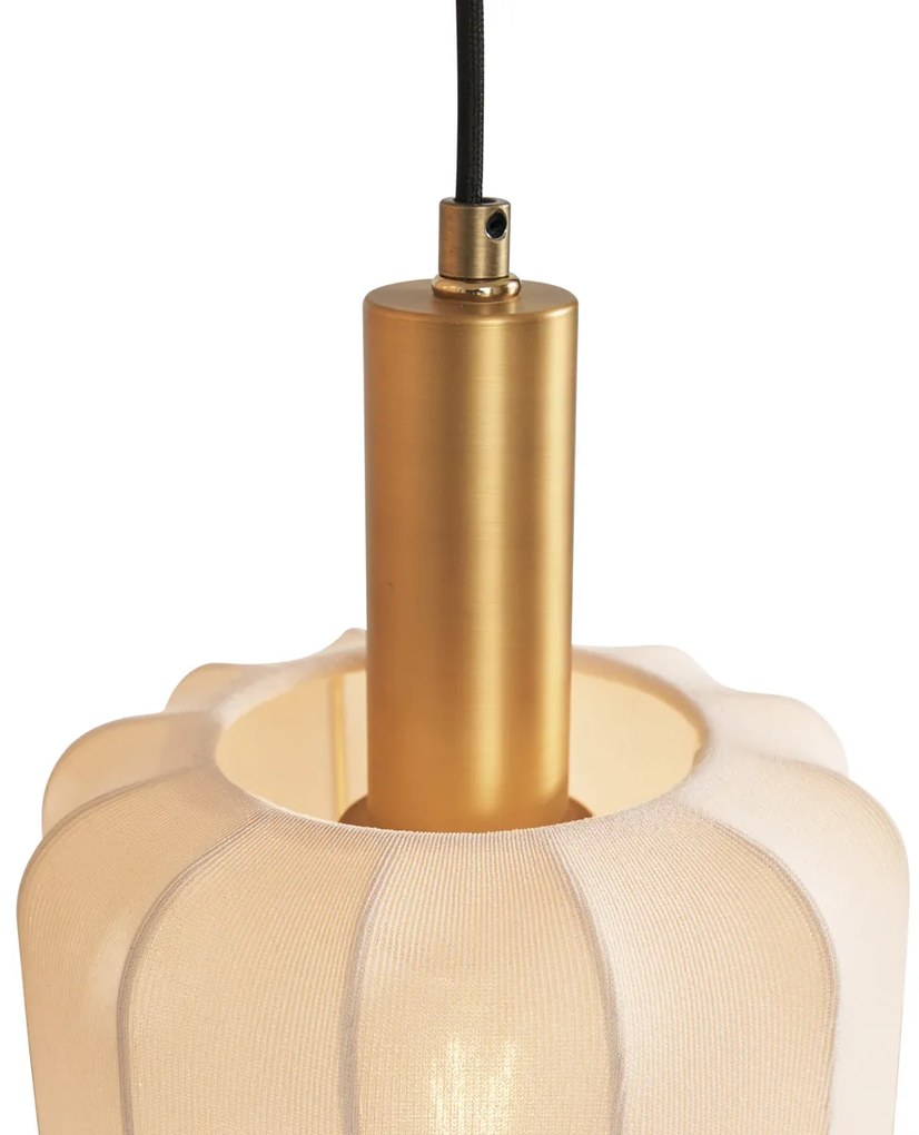 Candeeiro suspenso Japandi preto e dourado com abajur bege 3-luzes - Pluni