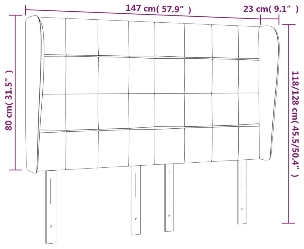 Cabeceira de cama c/ abas tecido 147x23x118/128cm cinza-claro