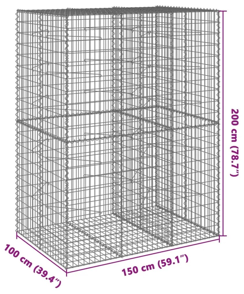 Cesto gabião com cobertura 150x100x200 cm ferro galvanizado