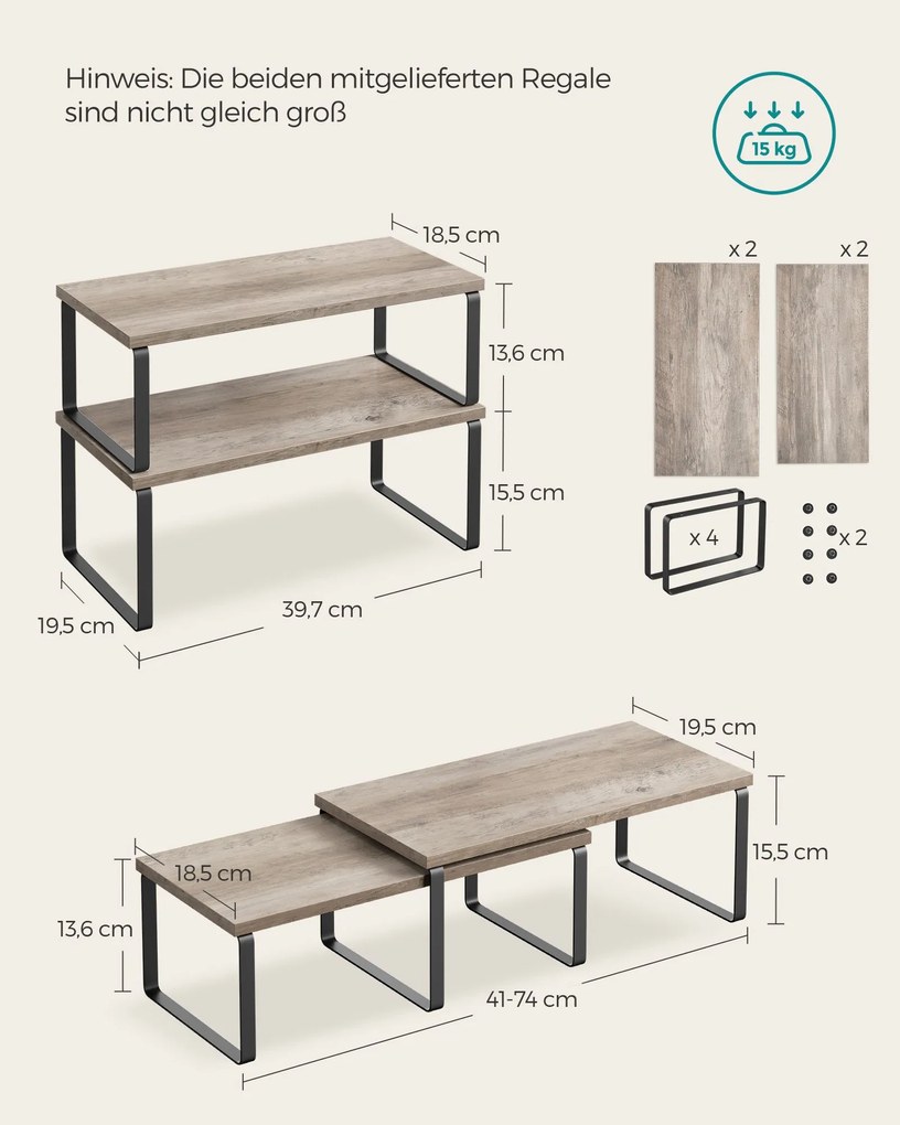 Conjunto de 4 prateleiras para especiarias com estrutura em metal 19,5 x 39,7 x 15,8 cm Preto-greige mesclado