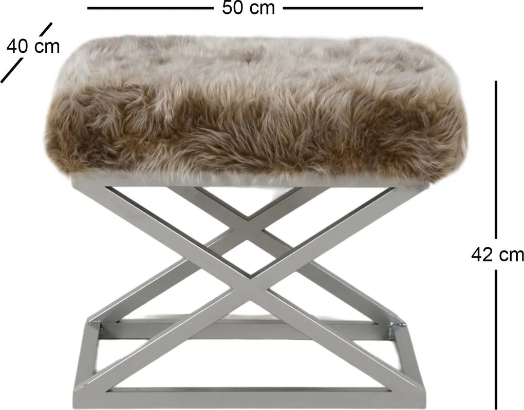 Pouffe Capraz – Prateado e Castanho – 50 cm x 42 cm x 40 cm