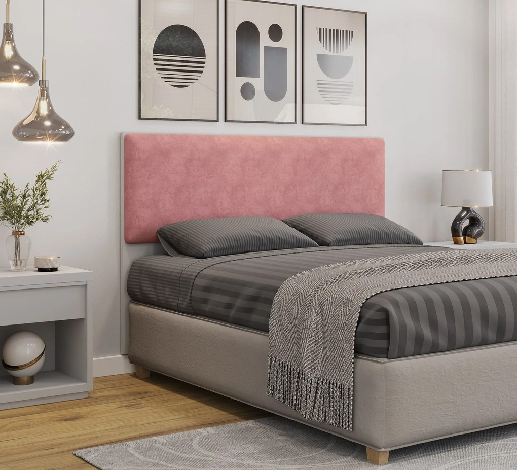 Cabeceira de Cama LUX – 160x5x90 cm – MDP Branco e Tecido Velvet Rosa