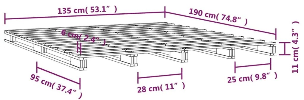 Cama de paletes de casal 135x190 cm pinho maciço