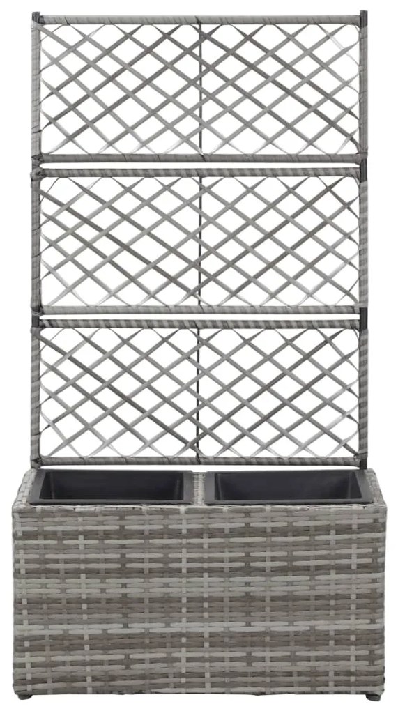Floreira com treliça e 2 vasos 58x30x107 cm vime PE cinzento