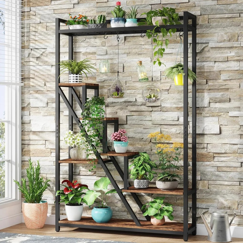 Tribesigns Flower Stand 7 Estado grande prateleira de plantas com ganchos de 5 s