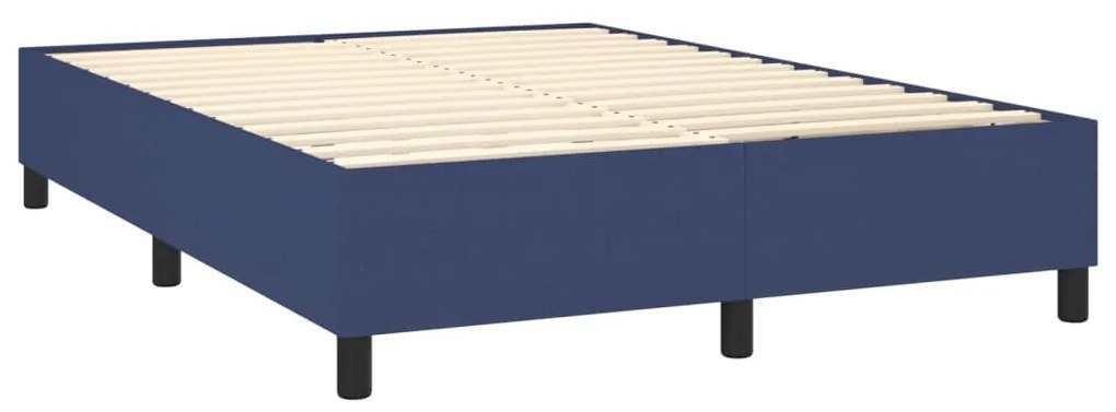 Cama box spring c/ colchão e LED 140x190 cm tecido azul