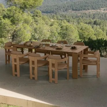 Conjunto De Mesa Retangular 220 X 100 Cm Kandroa E 8 Cadeiras De Jardim Em Madeira De Acácia E Rattan Sintético Ginara Marrom Acácia Claro - Sklum