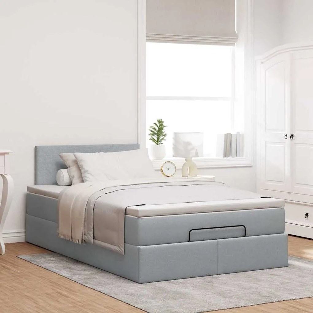 Cama otomana com colchão 120x190 cm tecido cinzento claro
