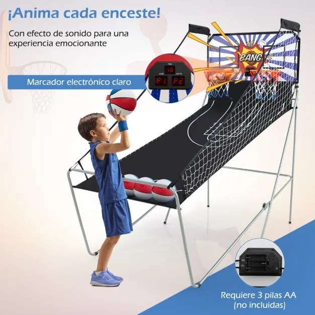 Máquina de basquetebol dobrável com Contador eletrónico e 8 jogos diferentes Azul e Branco
