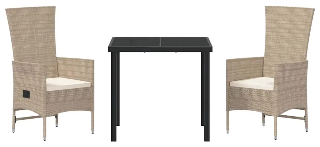 Cadeiras Externas com Almofadas 3 pcs Bege Branco Creme