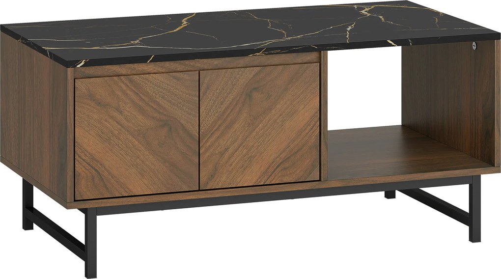 HOMCOM Mesa de Centro com Tampo Efeito Mármore e 2 Casas 100x50,8x45,7 cm Cor Nogueira | Aosom Portugal