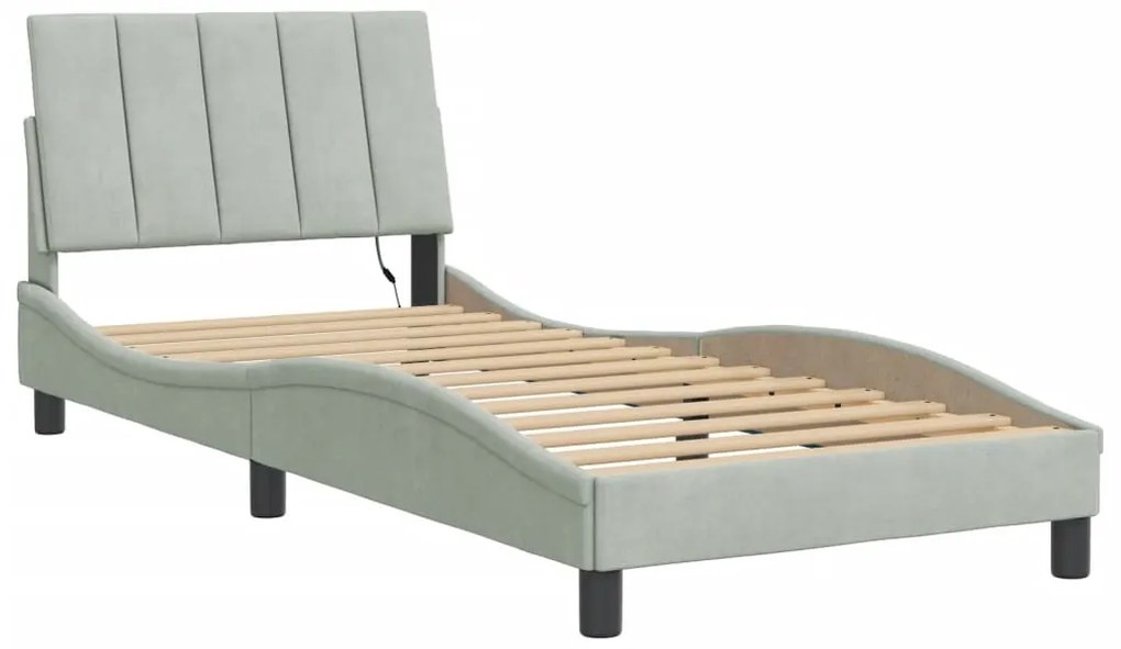 Estrutura de cama c/ luzes LED 90x200 cm veludo cinzento-claro