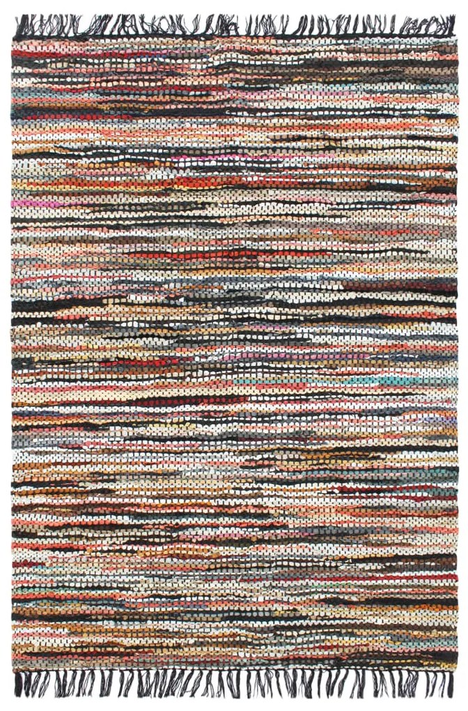 vidaXL Tapete chindi tecido à mão couro 160x230 cm multicor