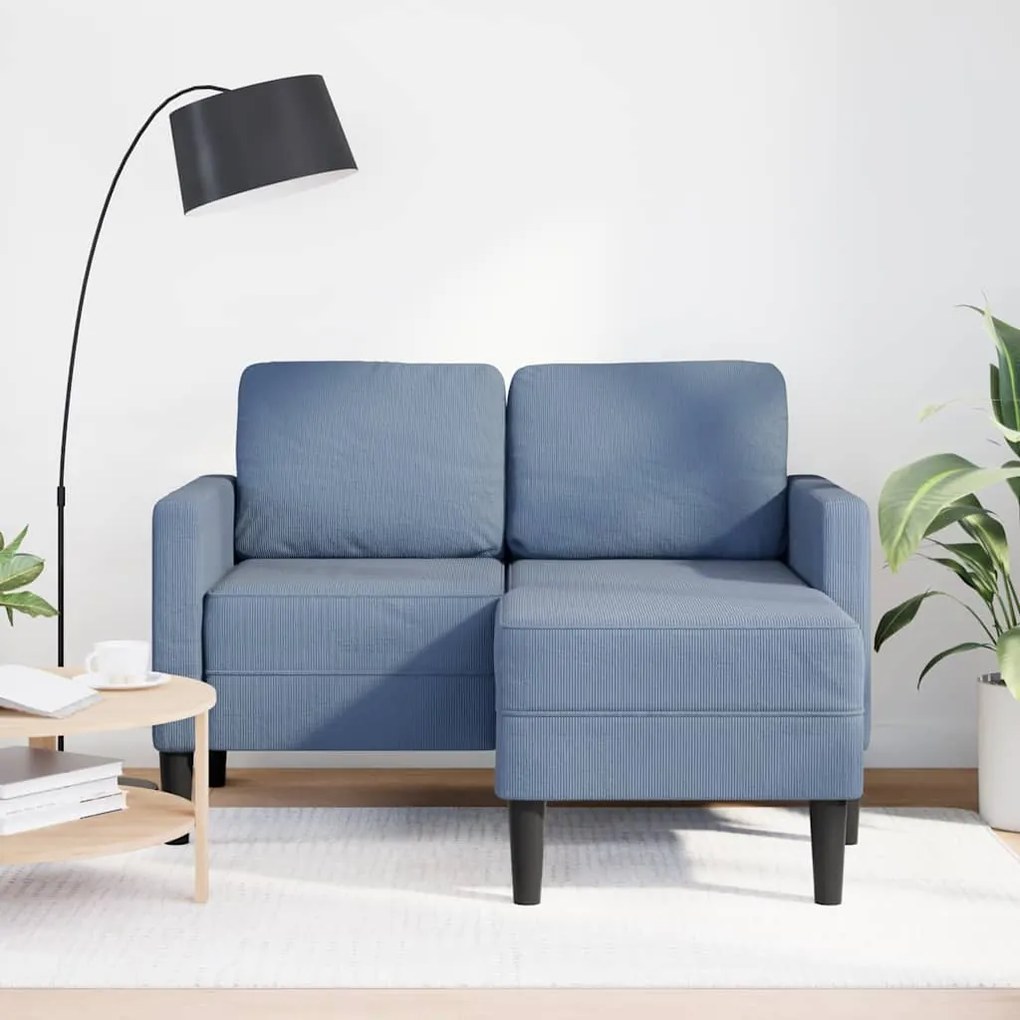 Sofá 2 lugares com Chaise em L 125 cm linho azul