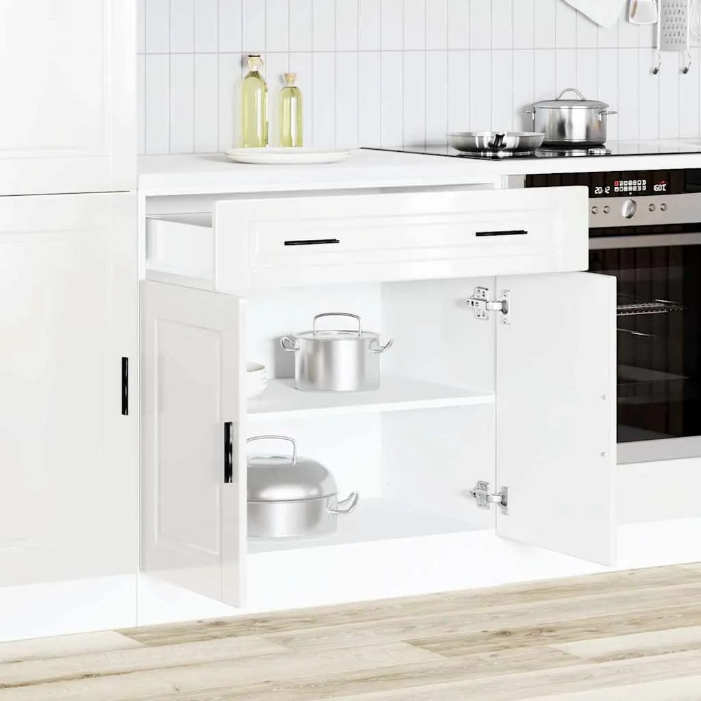 Armário base cozinha Porto derivados madeira branco brilhante