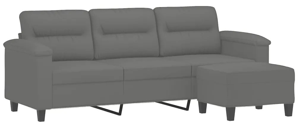 Sofá de 3 lugares c/ apoio de pés 180cm microfibra cinza-escuro