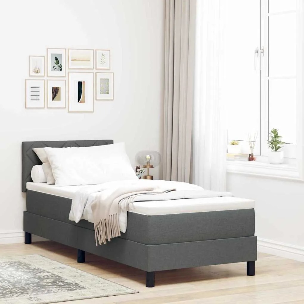 Cama Box Spring com Colchão e Luz LED Cinza Escuro 80x200 cm Tecido