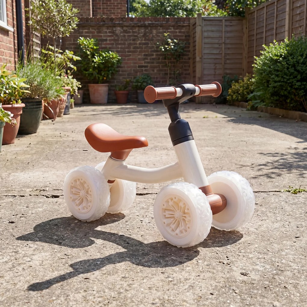 Bicicleta de Equilíbrio para Bebés, 57 x 28 x 39,5 cm, Rodas Luminosas, Branco