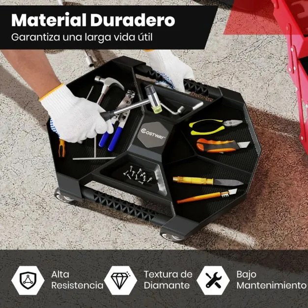 Carrinho de ferramentas oficina 52,5 x 42 x 10,5 cm com bandeja e 4 rodas giratórias Capacidade de peso de 135 kg Preto