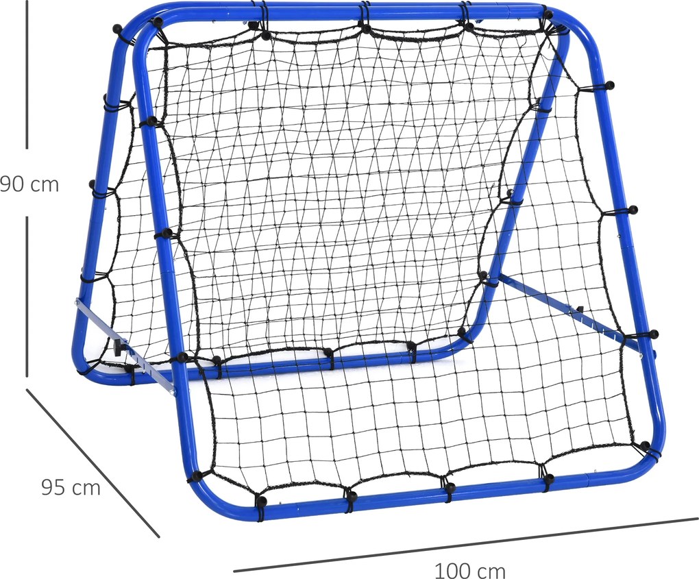 Rede de rebote dobrável para treinamento rebotador ajustável em 5 níveis em ângulo com tubo de aço 100x95x90 cm azul