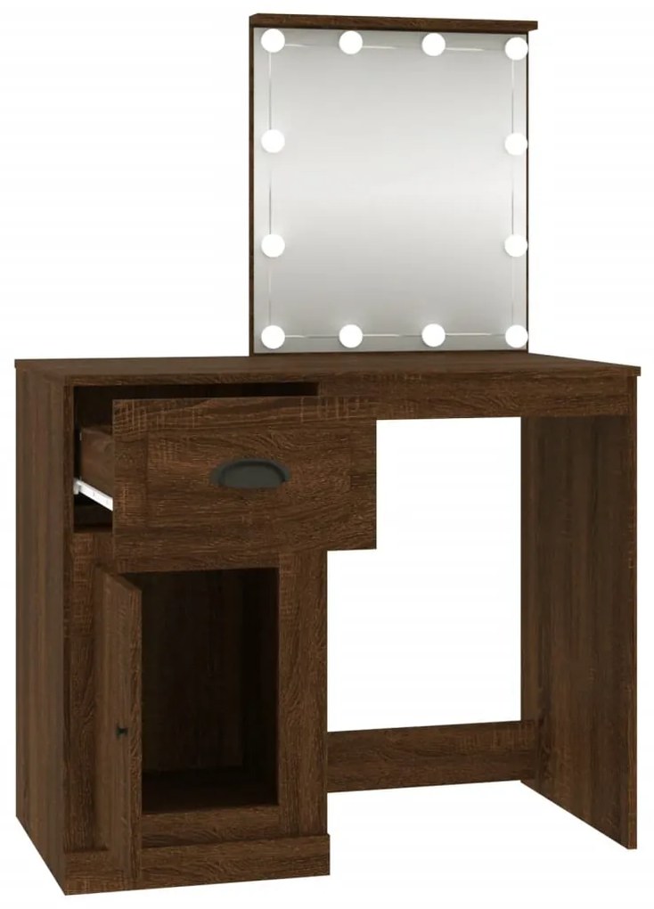 Toucador c/ LEDs 90x50x132,5cm deriv. madeira carvalho castanho