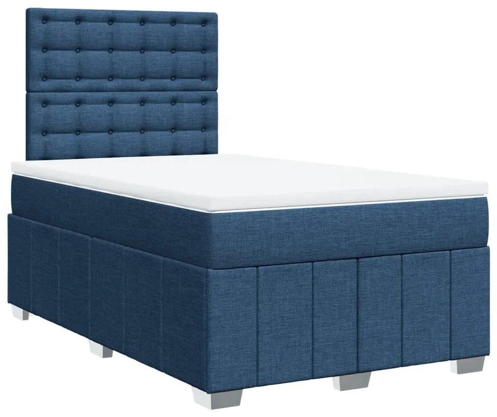 Cama boxspring com colchão 120x190 cm tecido azul