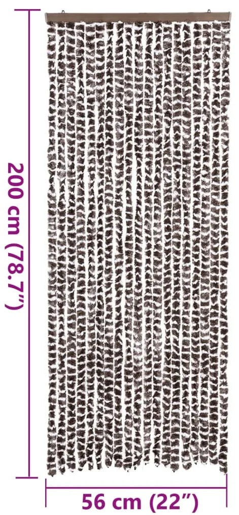 Cortina anti-insetos 56x200 cm chenille castanho e branco