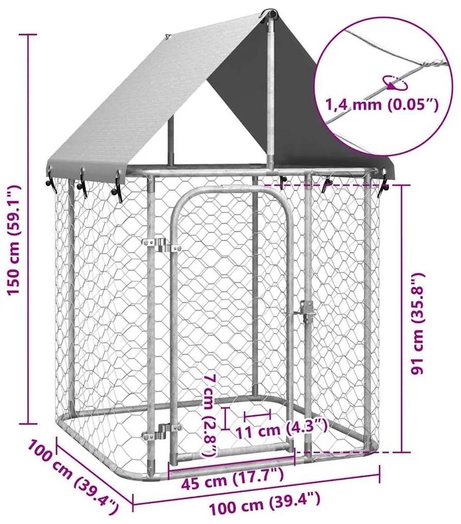 Canil de exterior com telhado 100x100x150 cm