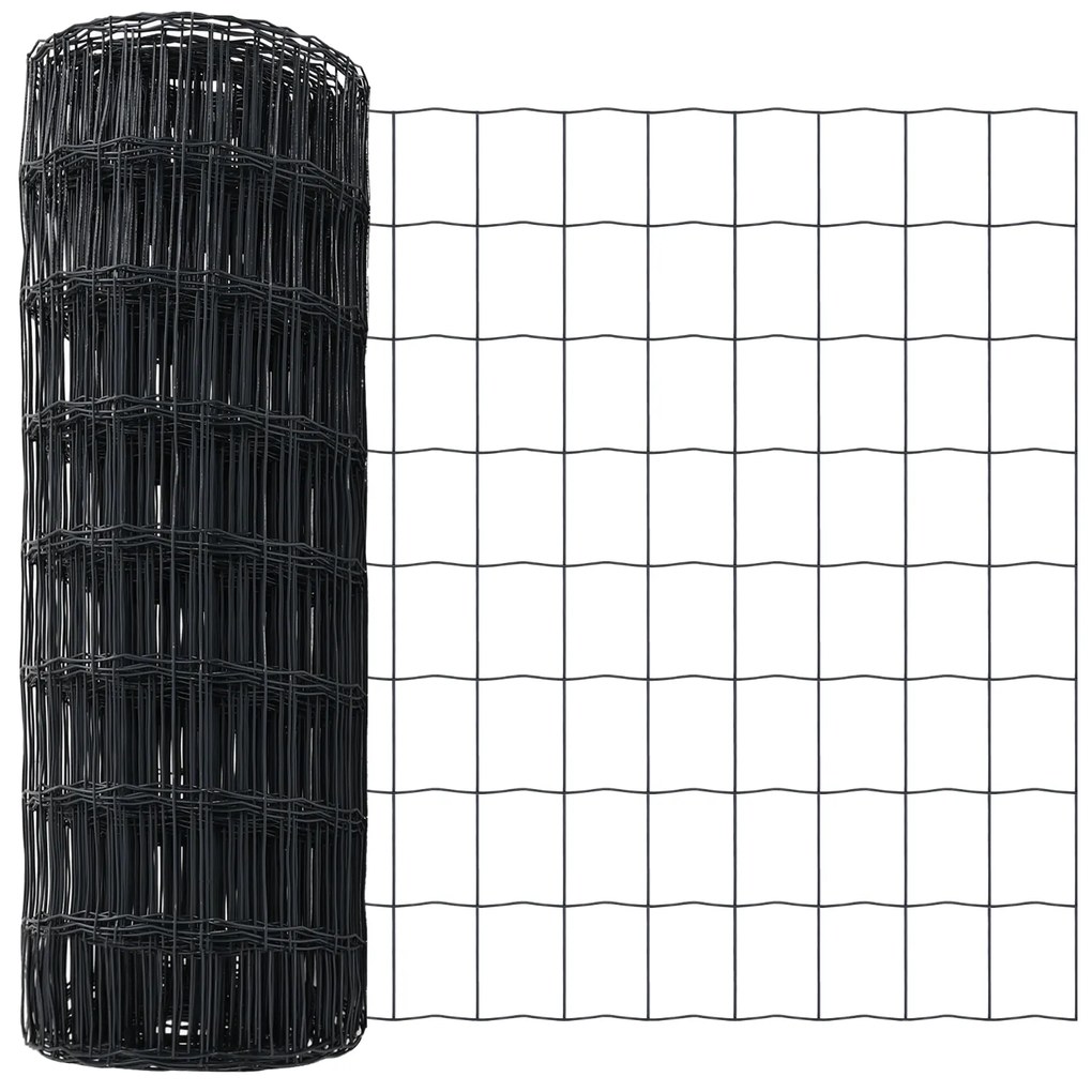 Cerca Euro com 7 Postes 0.8x10 m Aço Galvanizado Cinza