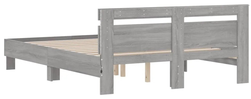 Estrutura cama c/ cabeceira/luzes LED 150x200cm cinzento sonoma