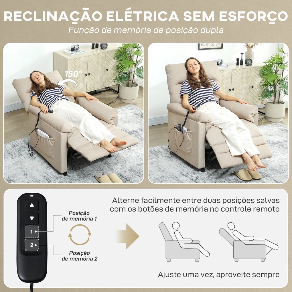 Poltrona Relax com Aquecimento Lombar e Massagem por Vibração Reclinável USB e Função de Memória 82x99x106 cm Bege